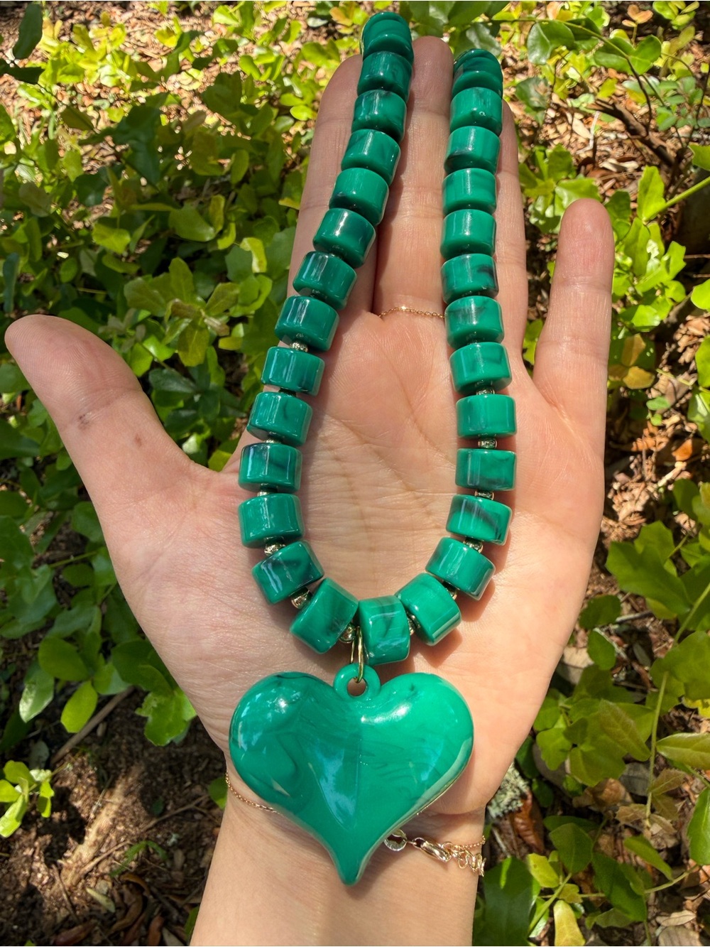 Green Heart Bead Choker Necklace Summer Gift - Picture 6 of 8